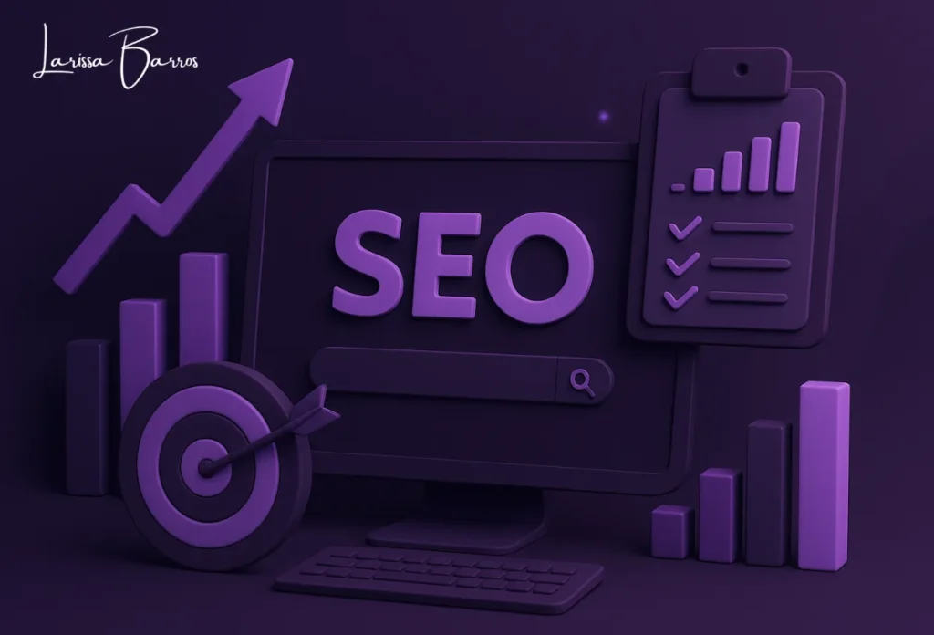 Consultor SEO: imagem conceitual ilustrando as estratégias de Larissa Barros para aumentar o ranqueamento de sites no Google.